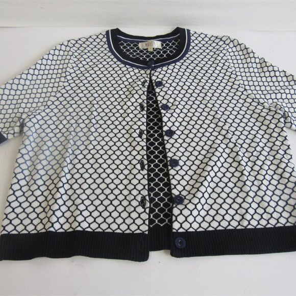 Wanko NWT White/Black/Navy Honeycomb Print Cardigan, Size F (HK), US-Small - Picture 2 of 9